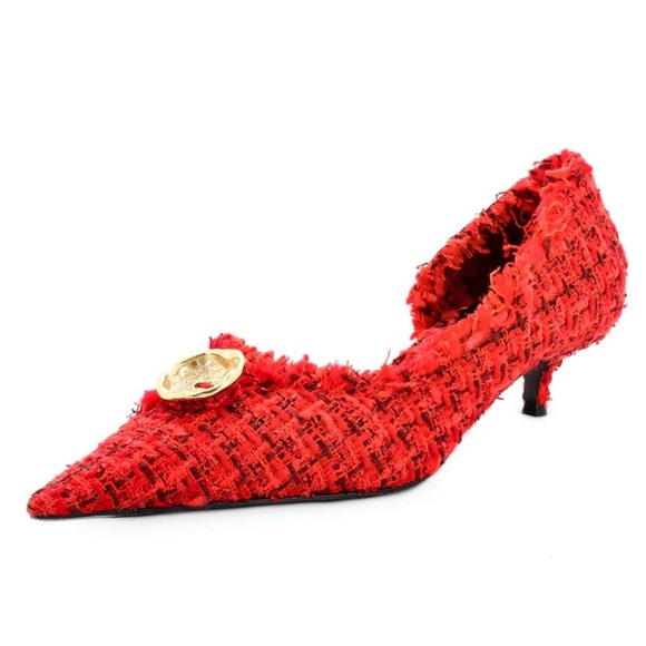 NWOT Balenciaga Tweed Knife Kitten Heel D'orsay Pumps Tweed with Dust Bag - Picture 1 of 14